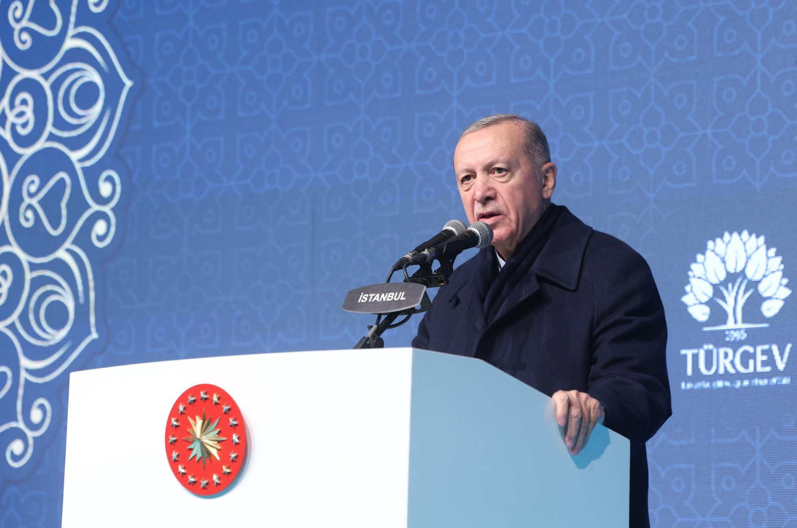President Recep Tayyip Erdoğan speaks at an iftar dinner in Istanbul, Türkiye, April 4, 2024. (DHA Phot)