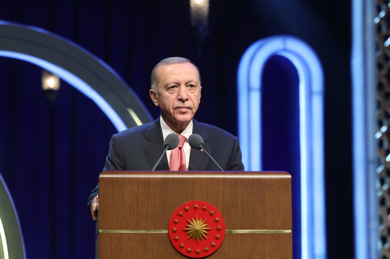President Recep Tayyip Erdoğan speaks at a Quran recitation ceremony in Istanbul, Türkiye, April 6, 2024. (IHA Photo)