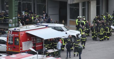 Emergency personnel work at the scene of an explosion occurred at the hydroelectric plant at the Suviana Dam, Italy, April 9, 2024. (AP Photo)