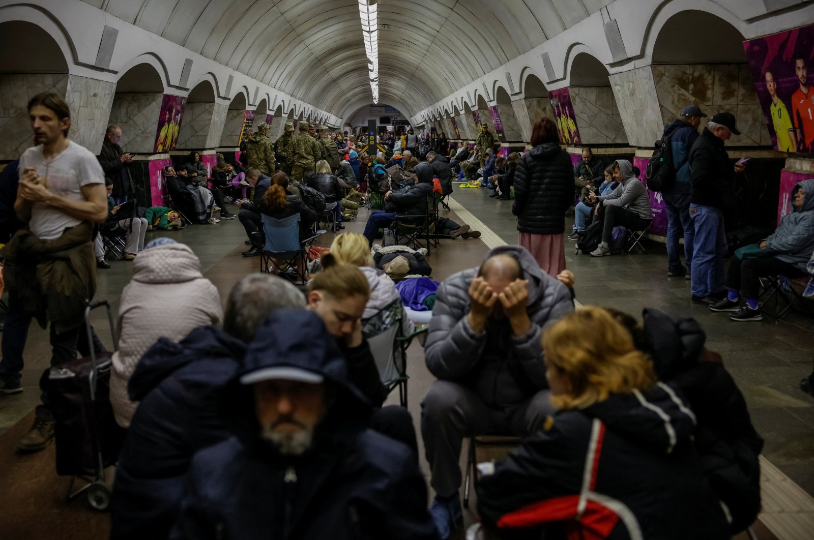 People take shelter inside a metro station during a Russian missile strike, amid Russia&#039;s attacks on Ukraine, Kyiv, Ukraine, April 11, 2024. (Reuters Photo)