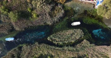 An aerial view of Azmak Creek, part of the area declared a "Slow City" by the International Cittaslow Union General Secretariat, Muğla, Türkiye, April 11, 2024. (AA Photo)