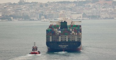 Hong-Kong-flagged container ship Joseph Schulte transits Bosporus in Istanbul, Türkiye, Aug. 18, 2023. REUTERS/Yoruk Isik