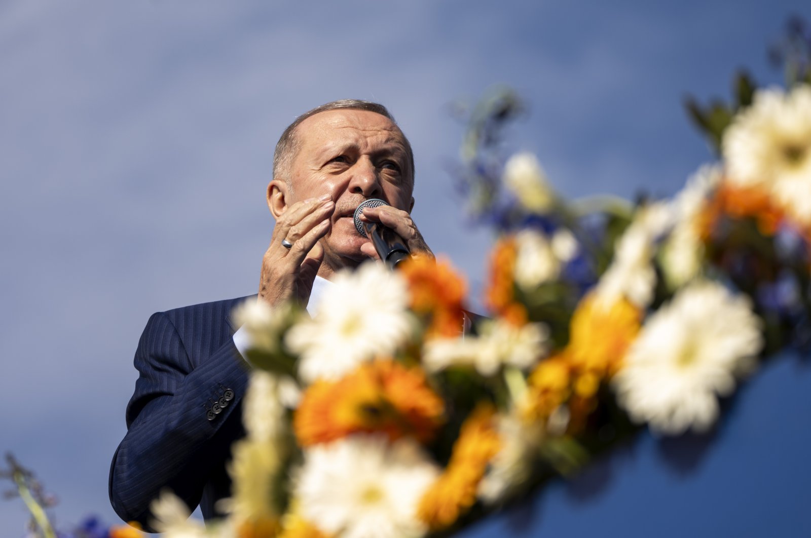President Recep Tayyip Erdoğan gives a speech during a campaign rally ahead of nationwide municipality elections, in Istanbul, Türkiye, March 24, 2024. (AP Photo)