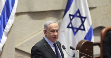 Israeli Prime Minister Benjamin Netanyahu speaks during the voting session for the impeachment of Hadash party member of parliament Ofer Cassif, west Jerusalem, Israel, Feb. 19, 2024. (EPA Photo)
