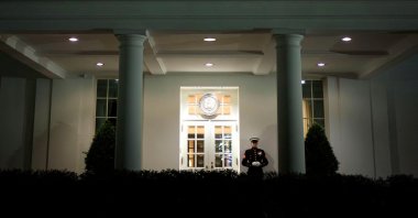 A Marine stands outside the West Wing of the White House as U.S. President Joe Biden meets with members of his national security team, Washington, U.S., April 13, 2024. (Reuters Photo)