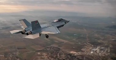 An official image released by the Turkish Aerospace Industries (TAI) shows the Turkish fifth-generation fighter jet KAAN taking off during its first flight, Ankara, Türkiye, Feb 21, 2024. (Reuters Photo)