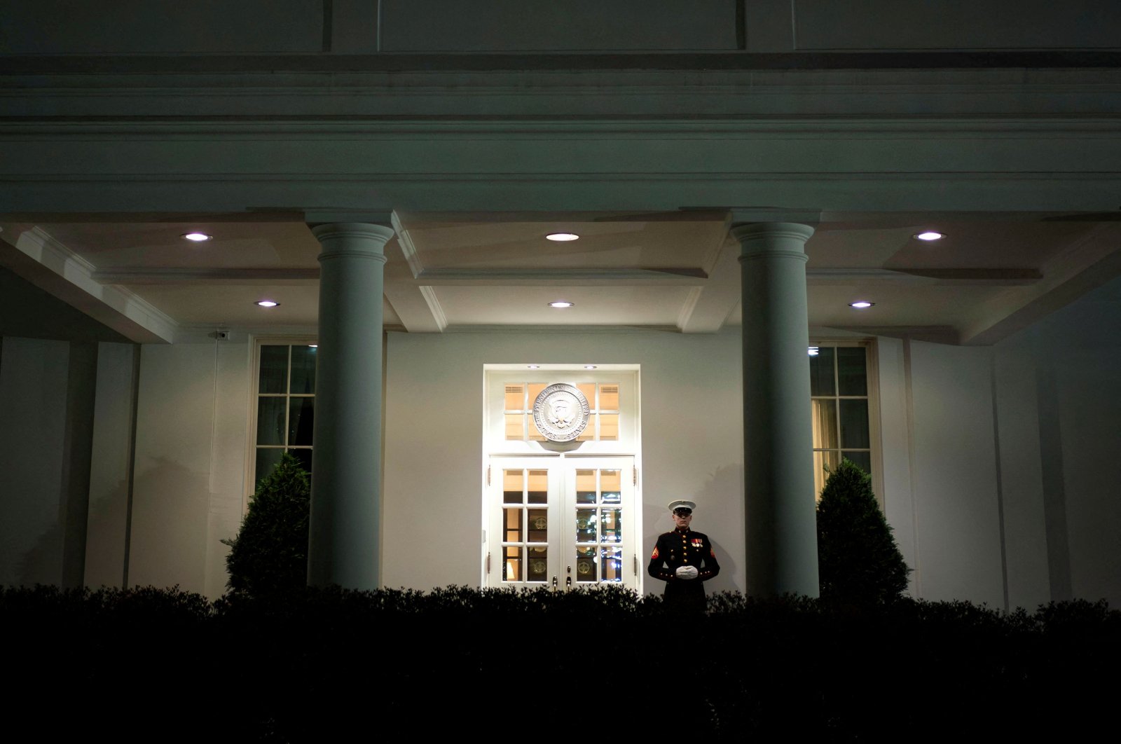 A Marine stands outside the West Wing of the White House as U.S. President Joe Biden meets with members of his national security team, Washington, U.S., April 13, 2024. (Reuters Photo)