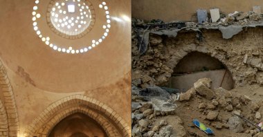 This combination of pictures shows Gaza City's historic Hammam al-Samra, which used to be the only active traditional Turkish bath remaining in Gaza, located in the Zeitun quarter of the old city before it was destroyed in Israeli bombardment. (AFP Photo)