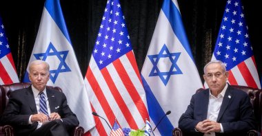 U.S. President Joe Biden (L) looks on during a meeting with Israeli Prime Minister Benjamin Netanyahu, Tel Aviv, Israel, Oct. 18, 2023. (EPA Photo)