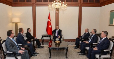 Foreign Minister Hakan Fidan, U.S. Under Secretary John Bass and their delegations hold a meeting at the Foreign Ministry headquarters in Ankara, Türkiye, April 15, 2024. (AA Photo)
