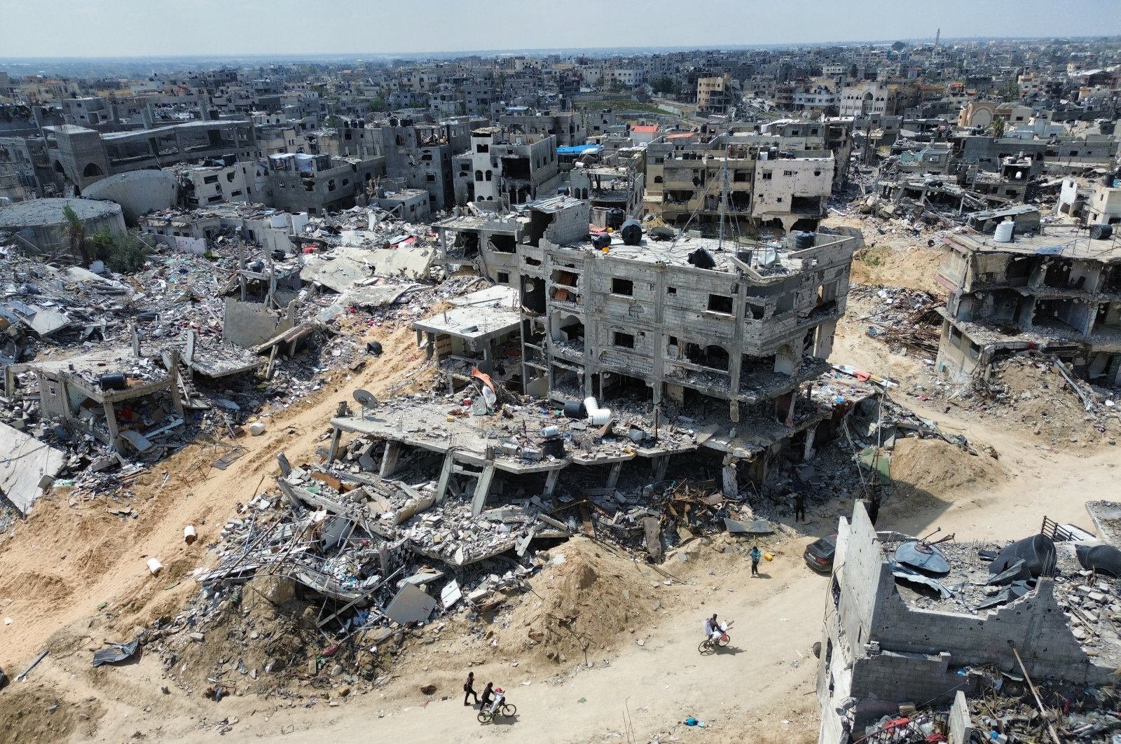 Aerial view taken with a drone shows the general destruction in the city of Khan Younis, Gaza Strip, Palestine, April 14, 2024. (EPA Photo)