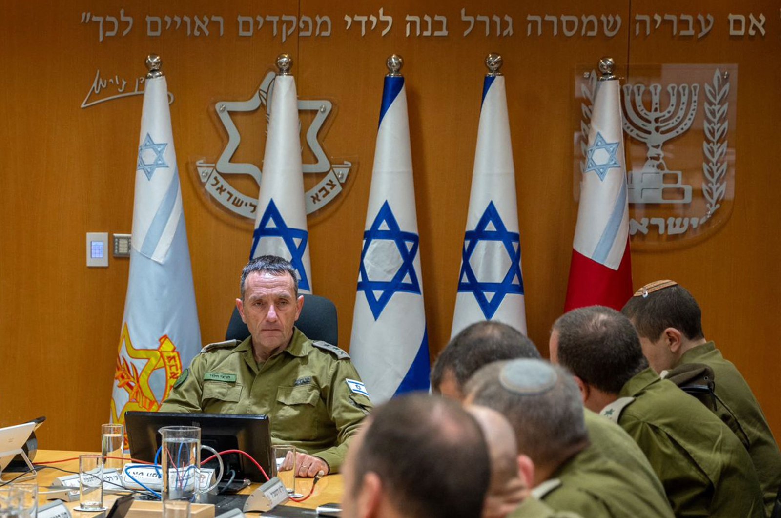The head of the Israeli military, Lieutenant General Herzi Halevi attends a situational assessment with members of the General Staff Forum at the Kirya military base, which houses the Defense Ministry in Tel Aviv, on April 14, 2024. (AFP Photo/Israeli Army)