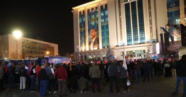 Justice and Development Party (AK Party) supporters gather in front of the party headquarters after the polls closed, the capital Ankara, Türkiye, March 31, 2024. (EPA Photo)
