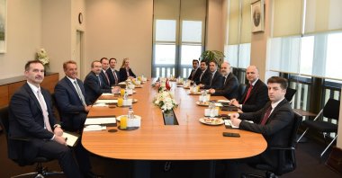 Chief presidential adviser Akif Çağatay Kılıç (R-3) and U.S. Under Secretary for Management John Bass  (L-3) meet for talks in Ankara, Türkiye, April 16, 2024. (AA Photo) 