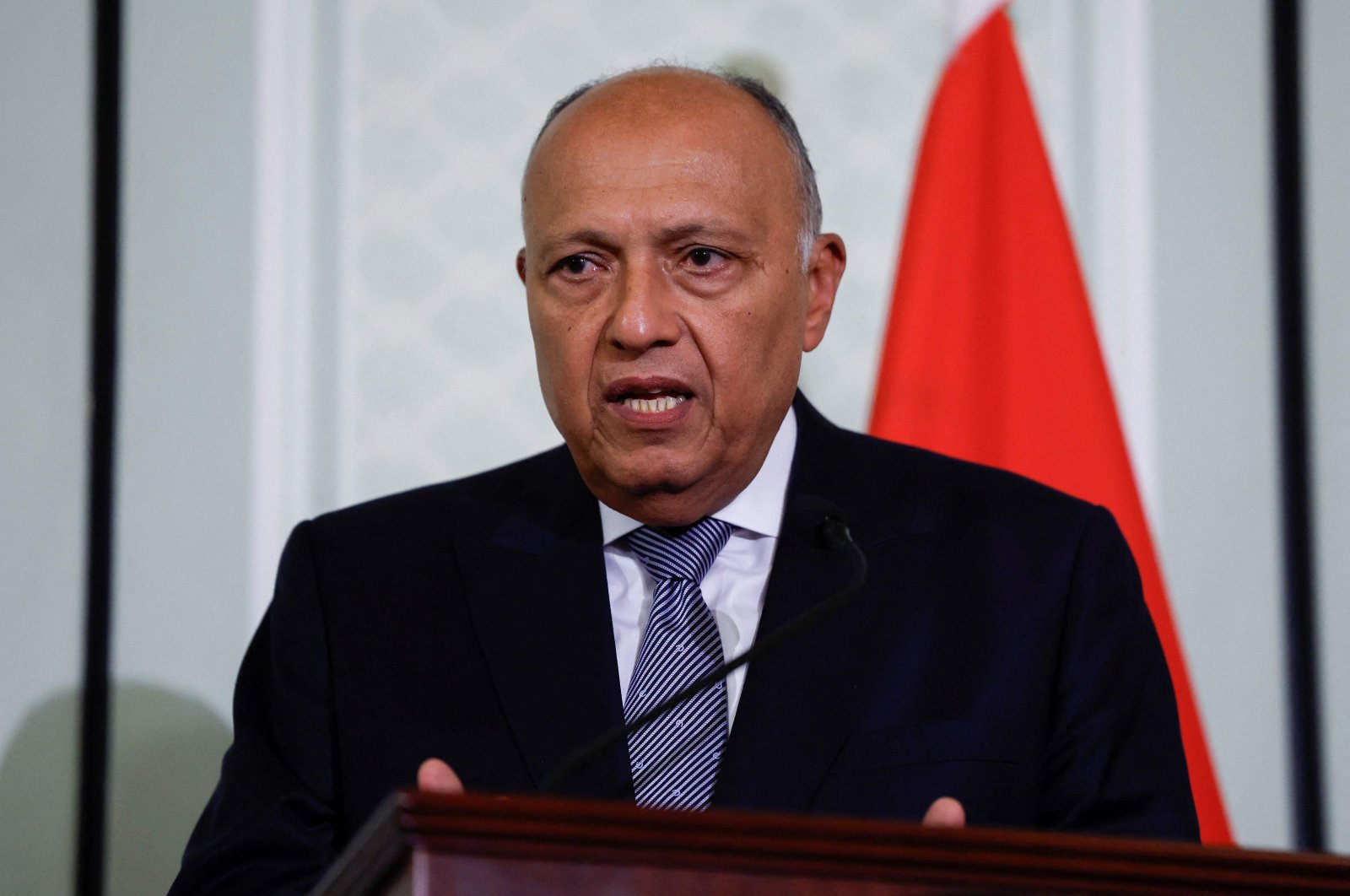 Egypt&#039;s Foreign Minister Sameh Shoukry speaks during a joint news conference with U.S. Secretary of State Antony Blinken (not pictured) following a meeting between the U.S. top diplomat and Arab envoys, Cairo, Egypt, March 21, 2024. (AFP Photo)