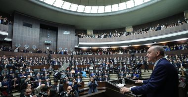 President Recep Tayyip Erdoğan speaks at Parliament, Ankara, Türkiye, April 17, 2024. (AA Photo)
