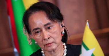 Aung San Suu Kyi attends the joint news announcement of the Japan-Mekong Summit Meeting at the Akasaka Palace State Guest House, Tokyo, Japan, Oct. 9, 2018. (EPA Photo)