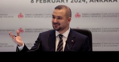 Fatih Karahan, the governor of the Central Bank of the Republic of Türkiye (CBRT), speaks during an inflation report briefing in Ankara, Türkiye, Feb. 8, 2024. (EPA Photo)