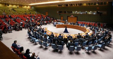 Members of the United Nations Security Council gather for an emergency meeting at United Nations Headquarters in New York, April 14, 2024. (EPA Photo)