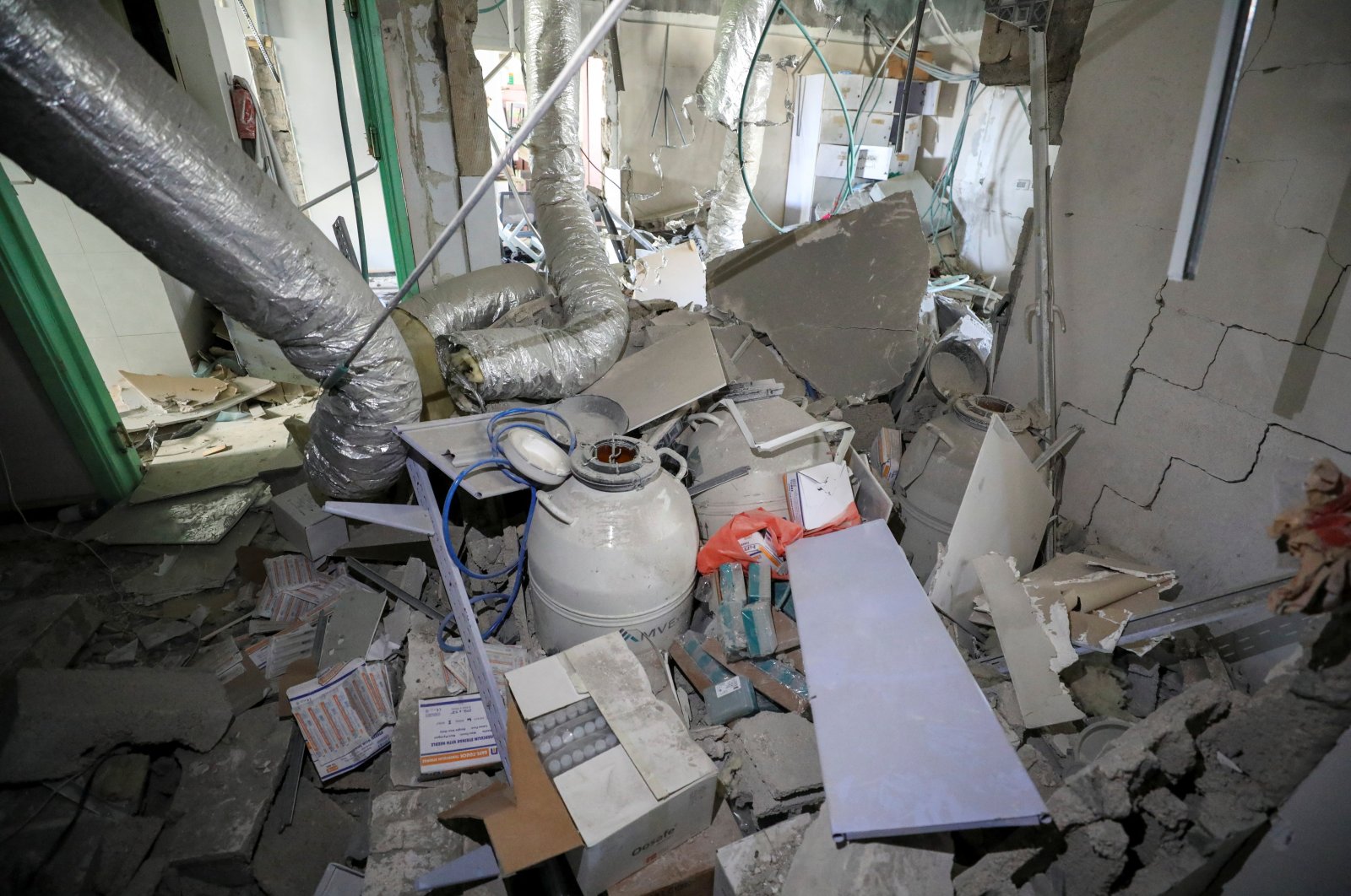 Nitrogen tanks, where embryos were stored, lie at the Al-Basma IVF Centre, Gaza&#039;s largest fertility clinic struck by an Israeli shell during the ongoing conflict, Gaza City, Palestine, April 2, 2024. (Reuters Photo)
