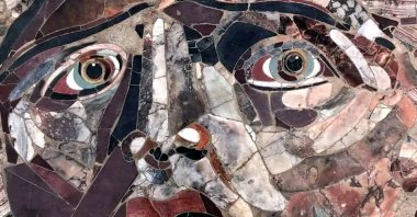 The Medusa mosaic, made of colorful marble using the &quot;opus sectile&quot; technique, at the ancient city of Kibyra, Burdur, Türkiye, April 17, 2024. (DHA Photo)
