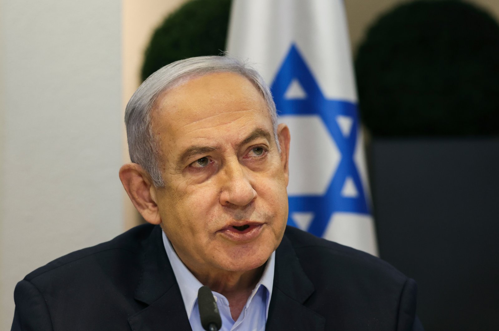 Israeli Prime Minister Benjamin Netanyahu convenes the weekly Cabinet meeting at the Defense Ministry, Tel Aviv, Israel, Jan. 7, 2024. (EPA Photo)