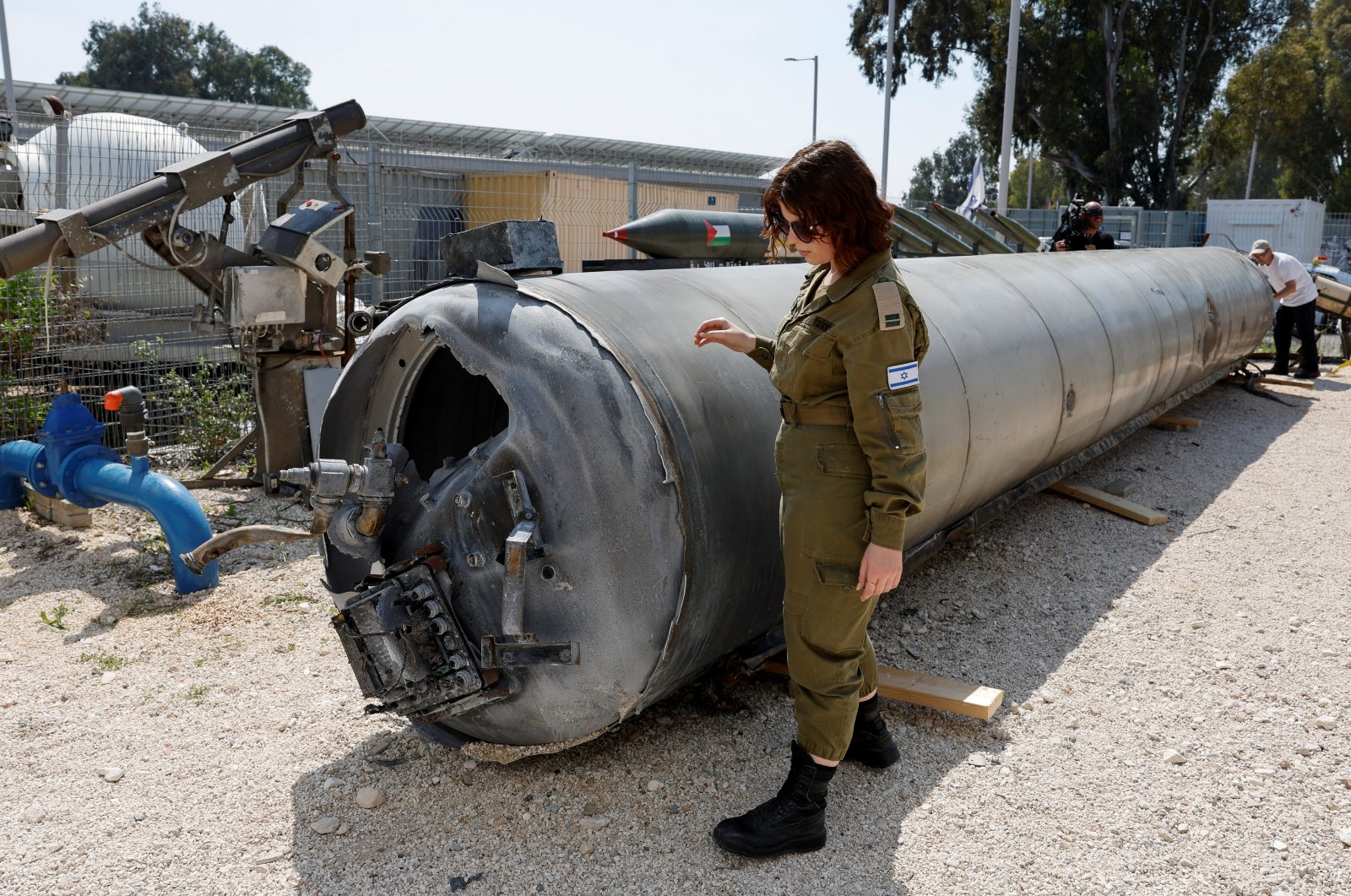 Israel&#039;s military displays what they say is an Iranian ballistic missile, which they retrieved from the Dead Sea after Iran launched drones and missiles toward Israel, Juli&#039;s military base, southern Israel, April 16, 2024. (Reuters Photo)