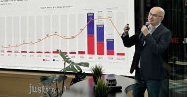 Startups.watch founder Serkan Ünsal delivers remarks during an event in Istanbul, Türkiye, April 16, 2024. (Courtesy of startups.watch)