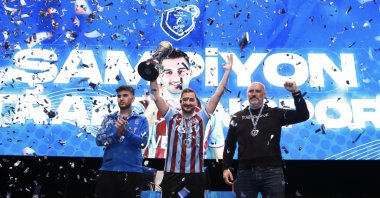 The Trabzonspor eFootball team celebrate after beating Ankaragücü to win the eSüper Lig championship title, Istanbul, Türkiye, April 21, 2024. (DHA Photo)