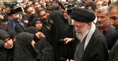 Iranian Supreme Leader Ayatollah Ali Khamenei meets with the family of one of the members of the Islamic Revolutionary Guard Corps who were killed in the Israeli airstrike on the Iranian Embassy complex in the Syrian capital Damascus, during a funeral ceremony, Tehran, Iran, April 4, 2024. (Reuters Photo)