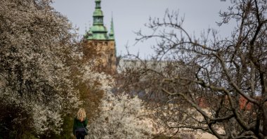 A woman walks at Petrin Hill in Prague, Czech Republic, March 27, 2024. (EPA Photo)