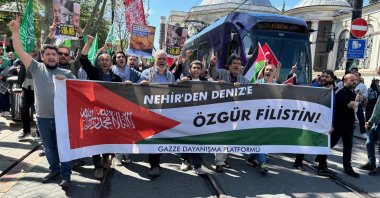 Thousands protest Israel's attacks on Gaza at a march organized by the Humanitarian Aid Foundation (IHH), Istanbul, Türkiye, April 21, 2024. (IHA Photo)

