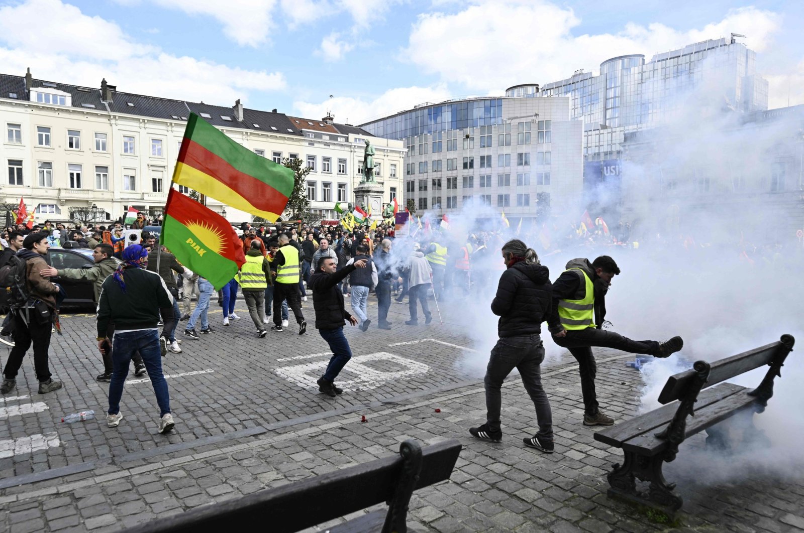 Pro-PKK terrorist sympathizers riot as police intervene, Brussels, Belgium, March 25, 2024. (AFP Photo)