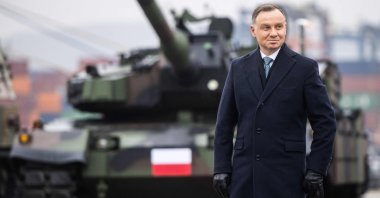 Polish President Andrzej Duda during a weapons handover program in in Gdynia, Poland, Dec. 6, 2022. (AFP Photo)
