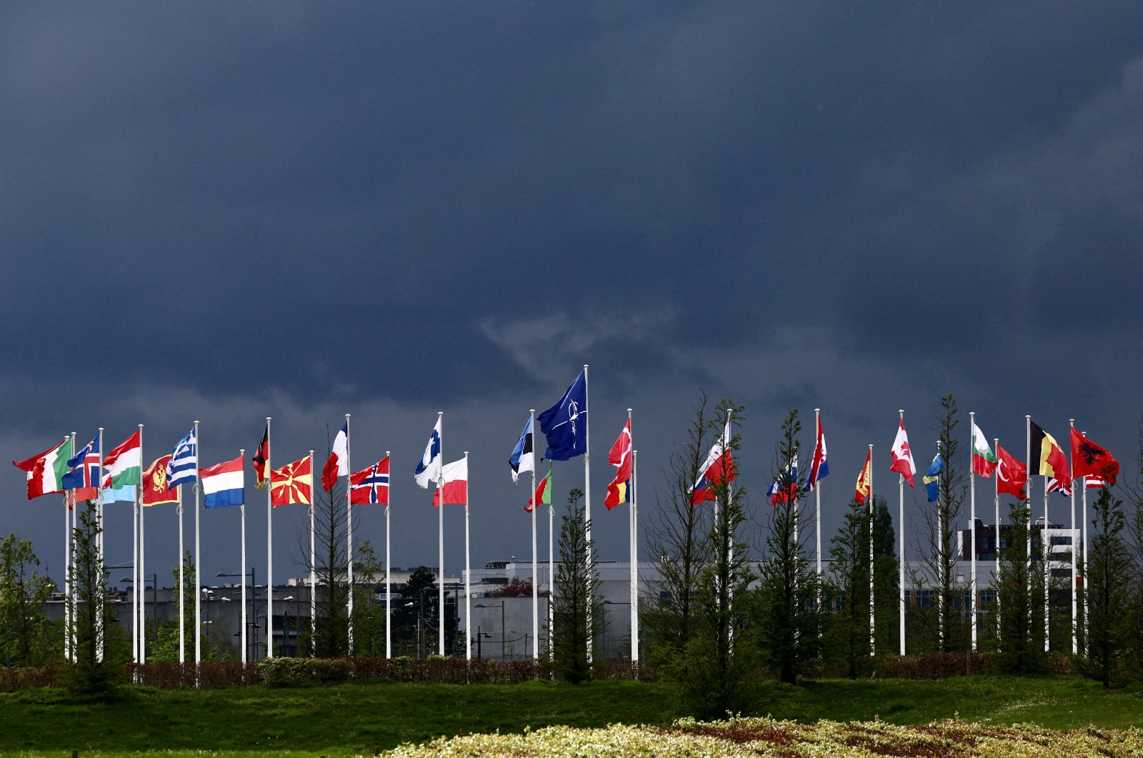 The national flags of the alliance&#039;s members flutter at NATO headquarters, Brussels, Belgium, April 17, 2024. (Reuters Photo)