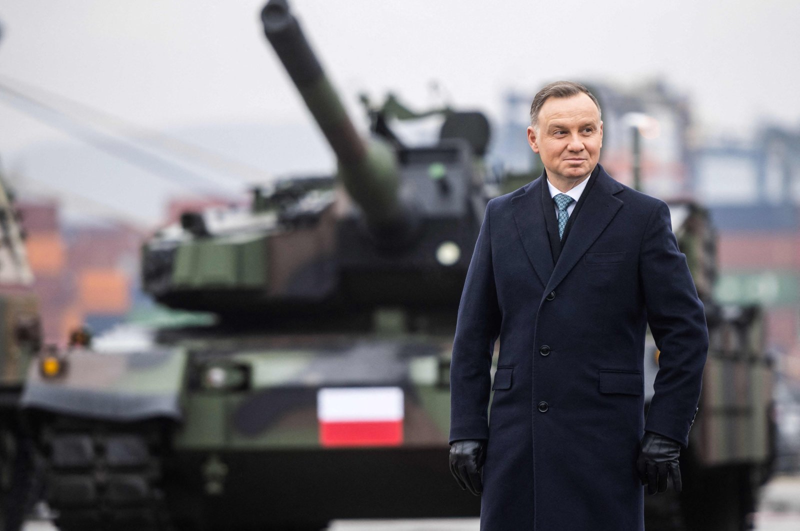 Polish President Andrzej Duda during a weapons handover program in in Gdynia, Poland, Dec. 6, 2022. (AFP Photo)