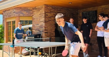 Real Madrid's Arda Güler plays table tennis with his teammates after a barbecue, Madrid, Türkiye, April 22, 2024. (IHA Photo)