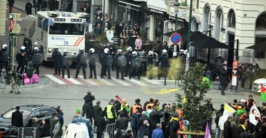 PKK supporters confront riot police, Brussels, Belgium, March 25, 2024. (AA Photo)