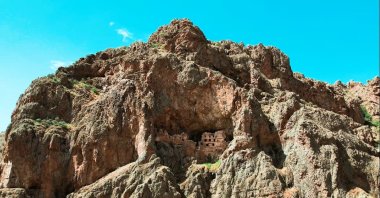 Perched atop a canyon in Kızılcahamam at an elevation of around 1,000 meters, the Alicin Geosite bears a striking resemblance in structure to Trabzon's Sümela Monastery, Ankara, Türkiye, April 21, 2024. (IHA Photo)

