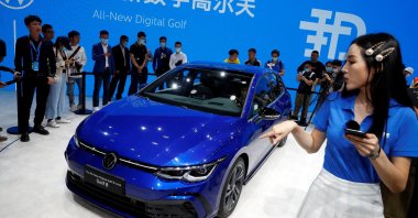 The new Volkswagen Golf 8 is seen at the Beijing International Automotive Exhibition, or Auto China show, Beijing, China, Sept. 26, 2020. (Reuters Photo)