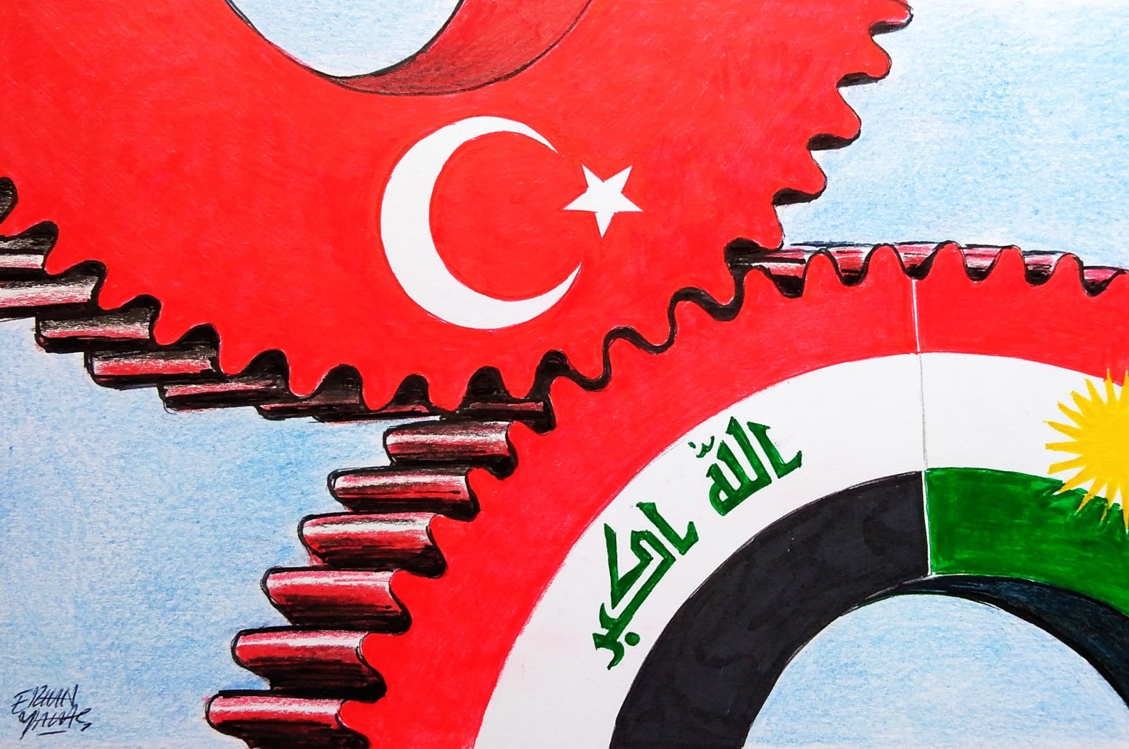 "The new approach to ties will help facilitate a positive common ground in tackling the recent dispute over the transfer of Iraqi oil to markets via Türkiye and the decadeslong dispute over water resources." (Illustration by Erhan Yalvaç)
