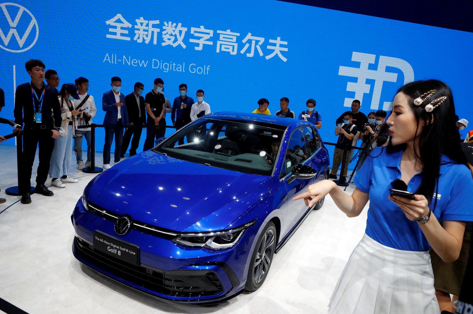 The new Volkswagen Golf 8 is seen at the Beijing International Automotive Exhibition, or Auto China show, Beijing, China, Sept. 26, 2020. (Reuters Photo)