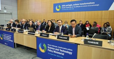 Industry and Technology Minister Mehmet Fatih Kacır (C) attends the ministerial-level meeting of the Organization for Economic Co-Operation and Development (OECD), Paris, France, April 24, 2024. (AA Photo)
