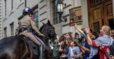 Mounted police face demonstrators protesting Israel's war on Gaza at the University of Texas at Austin, Austin, Texas, U.S., April 24, 2024. (AFP Photo)