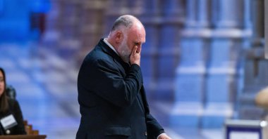 Chef Jose Andres, founder of the World Central Kitchen, arrives at a memorial service for seven WCK aid workers killed by Israeli drone strikes in Gaza, at the National Cathedral in Washington, U.S., April 25, 2024. (EPA Photo)