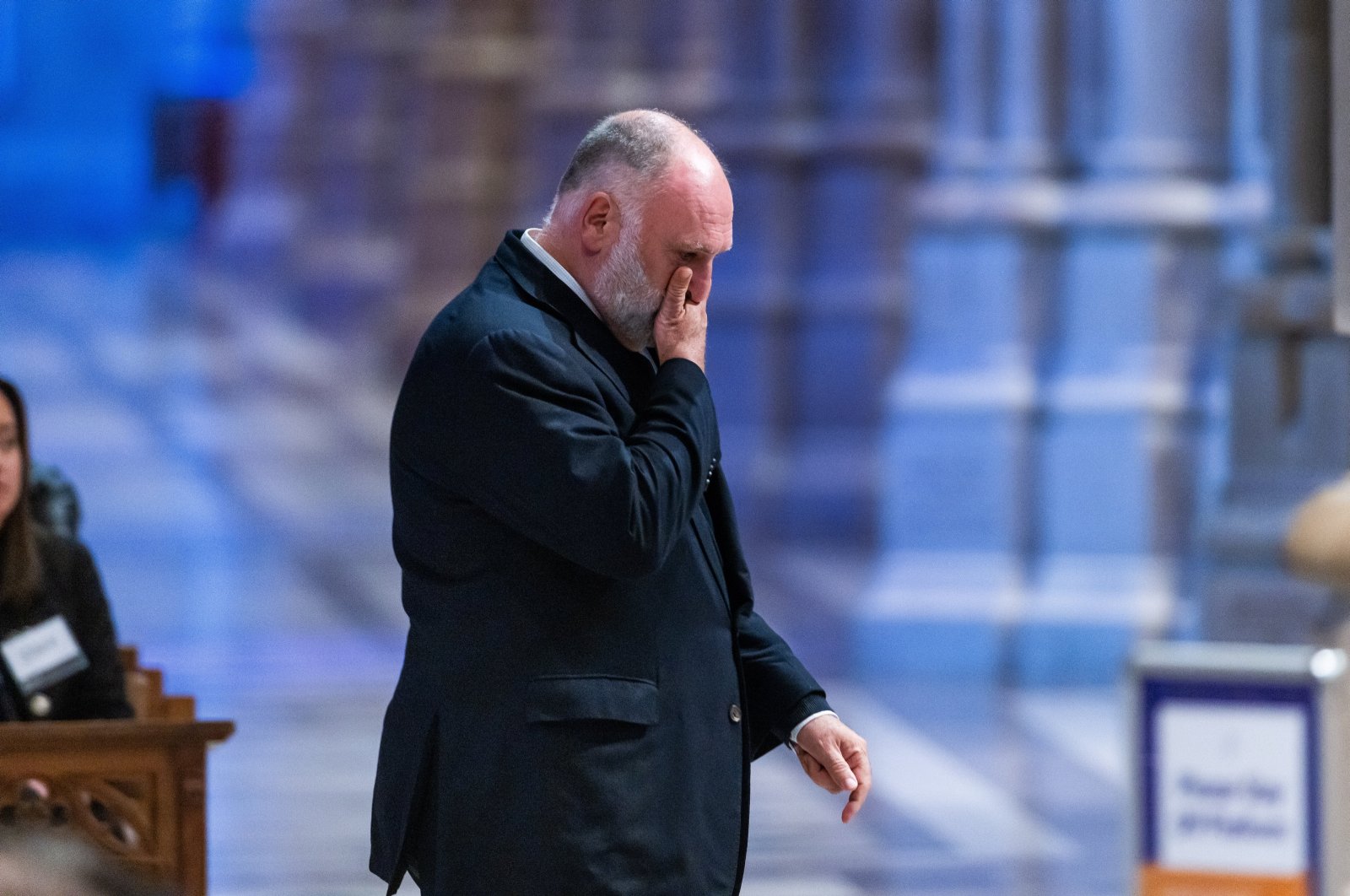 Chef Jose Andres, founder of the World Central Kitchen, arrives at a memorial service for seven WCK aid workers killed by Israeli drone strikes in Gaza, at the National Cathedral in Washington, U.S., April 25, 2024. (EPA Photo)