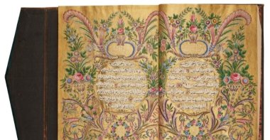 The elaborately illuminated Qur&#039;an commissioned by Sultan Abdülmecid I.&#039;s daughter Münire Sultan in 1860 was sold for a record price in London, U.K., April 25, 2024. (IHA Photo)