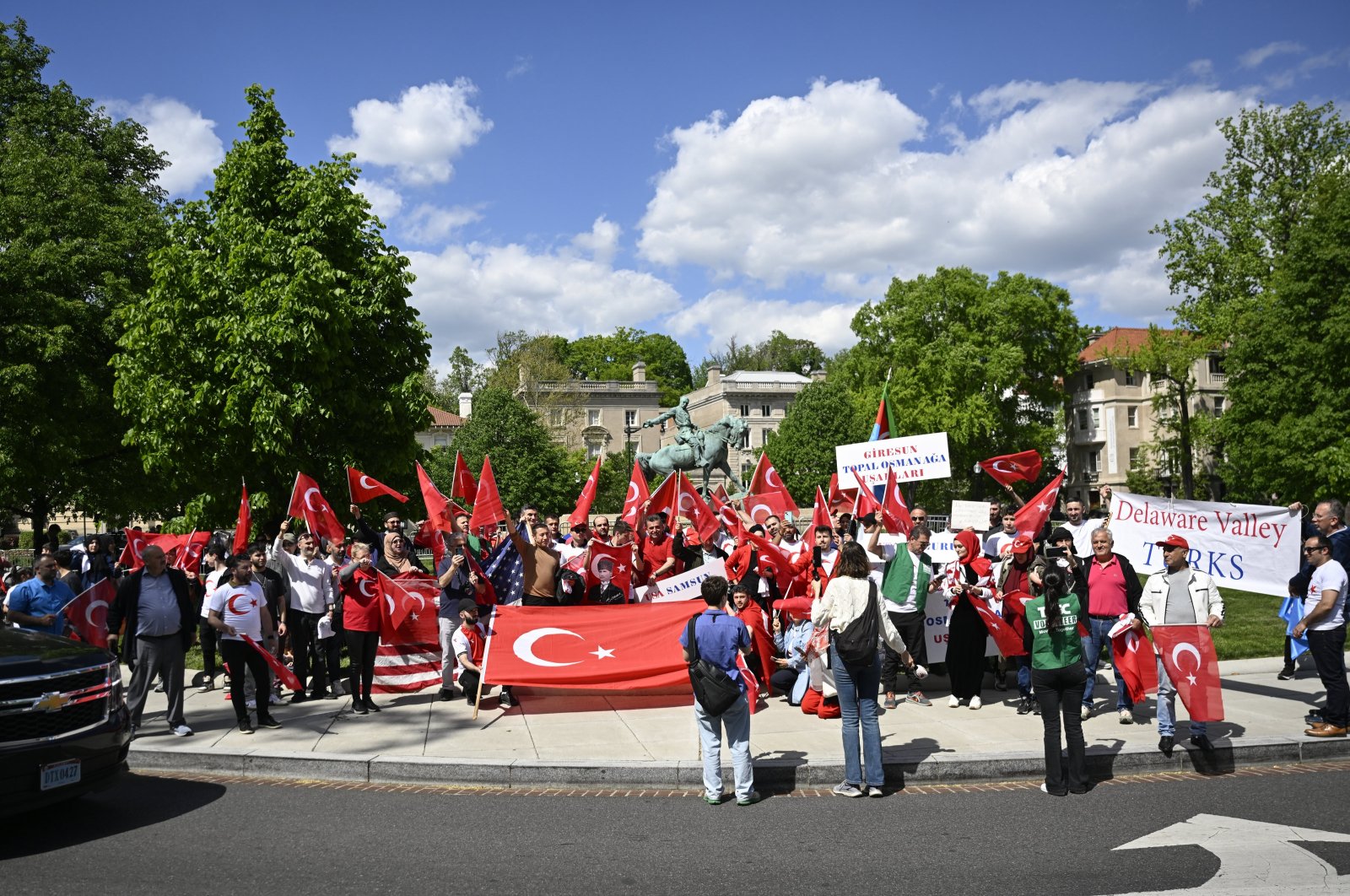 Demonstrators carrying Turkish flags and banners protest Armenian "genocide" claims at a rally in Washington D.C., U.S., April 25, 2024. (AA Photo)
