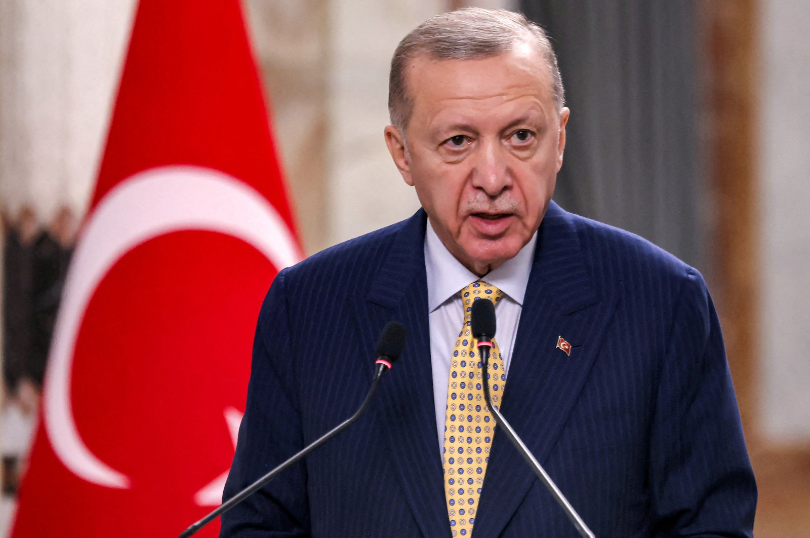 President Recep Tayyip Erdoğan speaks during a joint statement to the media in Baghdad, Iraq April 22, 2024. (Reuters File Photo)