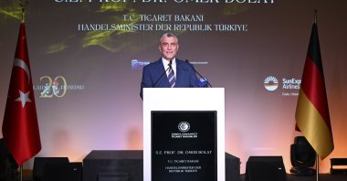 Trade Minister Ömer Bolat delivers a speech at  the 20th Anniversary Program of the Turkish-German Chamber of Commerce and Industry (TD IHK), Berlin, Germany, April 27, 2024. (AA Photo)


